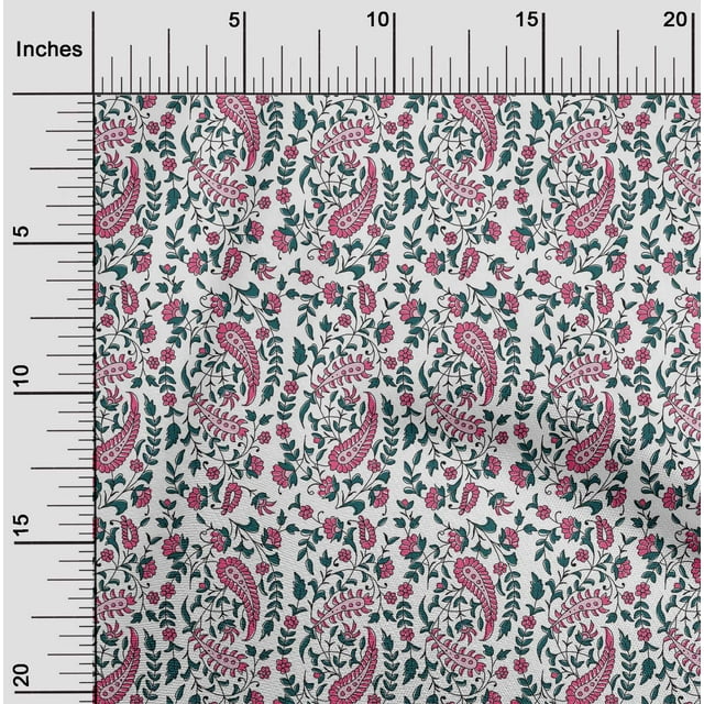 oneOone Georgette Viscose Fabric Leaves|Floral & Paisley Block Print Sewing Fabric BTY 42 Inch Wide