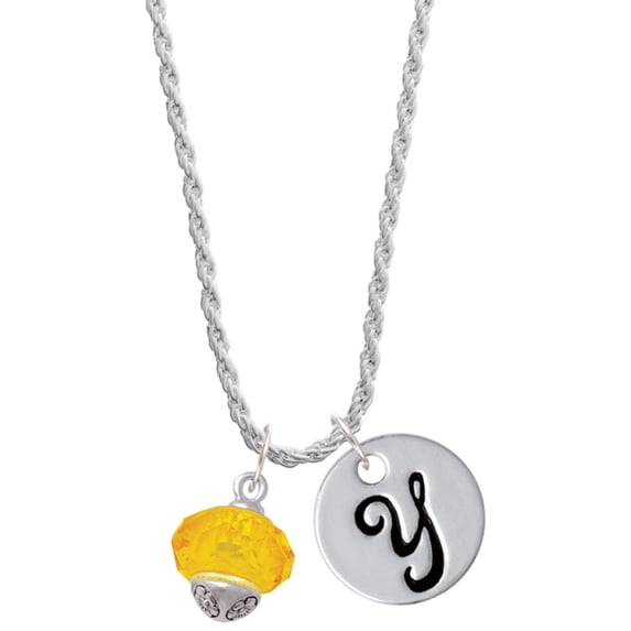 Delight Jewelry Yellow Faceted Glass Goldtone Spinner Silvertone Script Initial Disc - Y - Charm Necklace, 20"+3"
