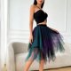 thumbnail image 4 of Falda de Alta Cintura Elástica de las Mujeres Falda Asimétrica en Capas de Cintura Alta con Diseño de Gradiente, Tela Suave Transpirable Midi Casual para el Verano, 4 of 8