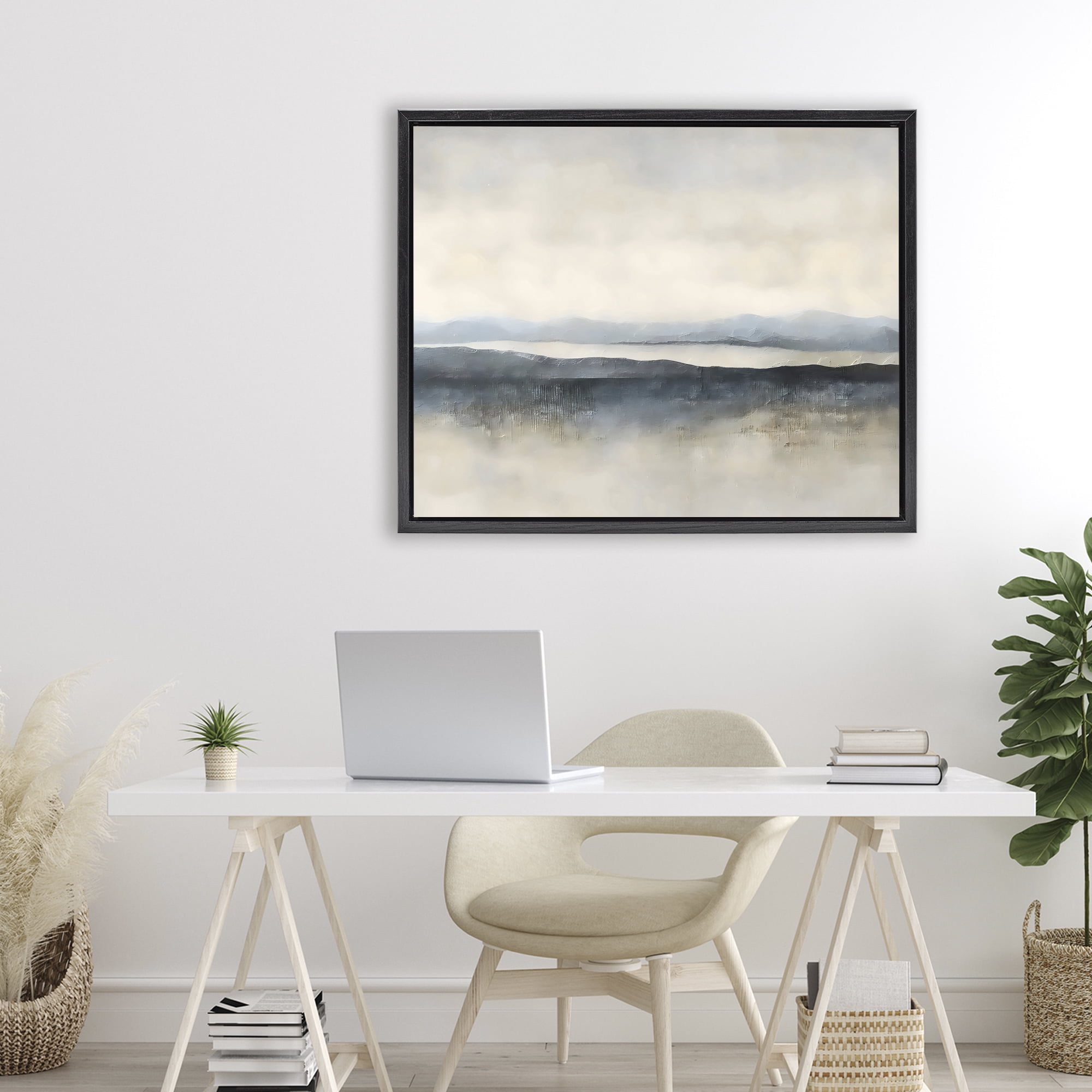 Stupell Industries Misty Muted Horizon Black Framed Floater Canvas Wall Art, design by Riley B