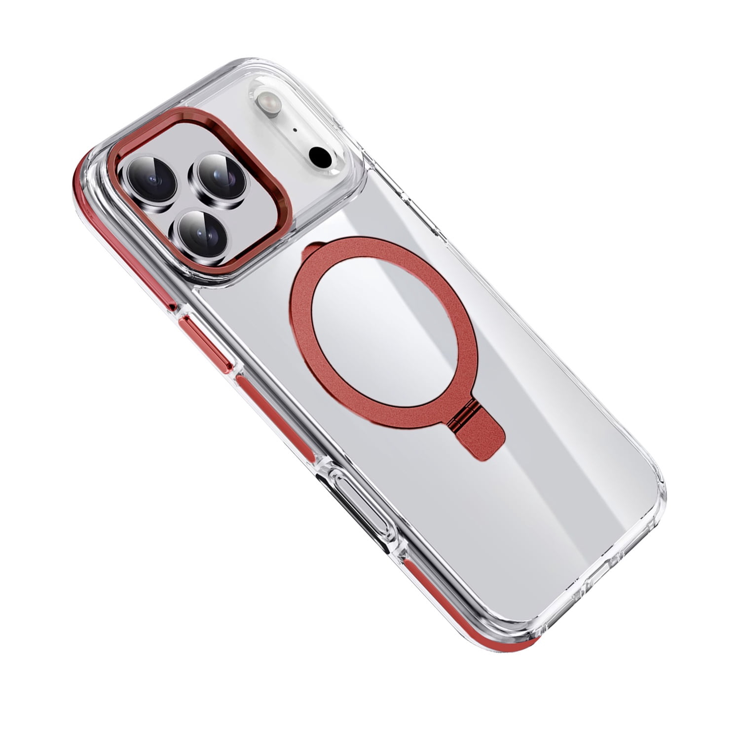 Transparent Shockproof Magnetic Kickstand Case for iPhone 17 Pro Max - Red