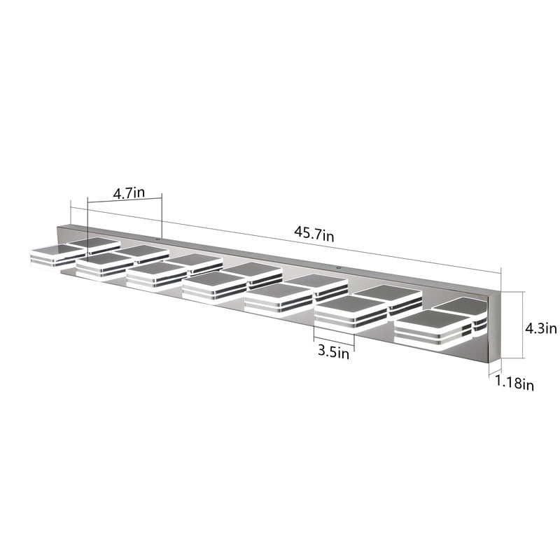 45" Modern Chrome 7-Light LED Vanity Light with Square Acrylic Shades, Hardwired Wall Mount Bathroom Lighting Fixture for Mirror, Powder Room, or Bedroom Décor
