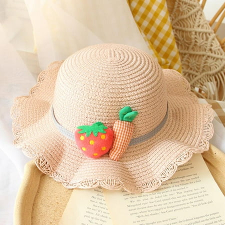 

Bullpiano Girl Hat Summer Cap Breathable Straw Hats Cute Cheery Pattern Sweet Princess Hat Seaside With Bag Kids Hats 1-4Y