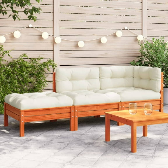 vidaXL Patio Sofa with Cushions and Footstool 2-Seater