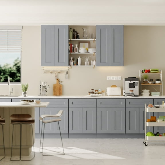 Light Gray Single Door Kitchen Wall Cabinet ,Solid Wood with Adjustable Shelves Mounted Cabinet for Bathroom Storage, Laundry, Ready to Assemble(12”W×12”D×36”H)