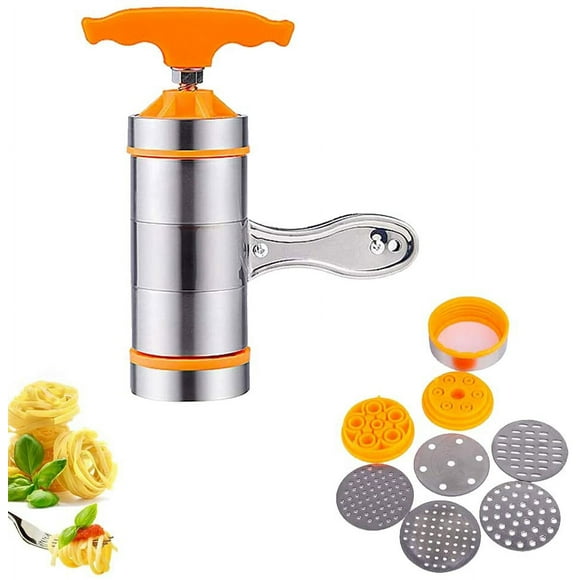 Manual Pasta Maker, Manual Pasta Press, Manual Noodle Maker, Stainless Steel Pasta Maker, Comes With 7 Molds for Manual Spaghetti
