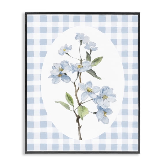 Stupell Industries Blooms on Blue Checkers Black Framed Giclee Art, design by Lanie Loreth