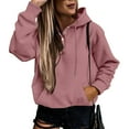thumbnail image 2 of Womens Workout Tops Winter Fall Loose Fit Hooded Long Sleeve Puff Cold Shoulder Hoody Solid Color Hoodie Cotton Sweatshirts Hoodies(Light Pink,XL), 2 of 5