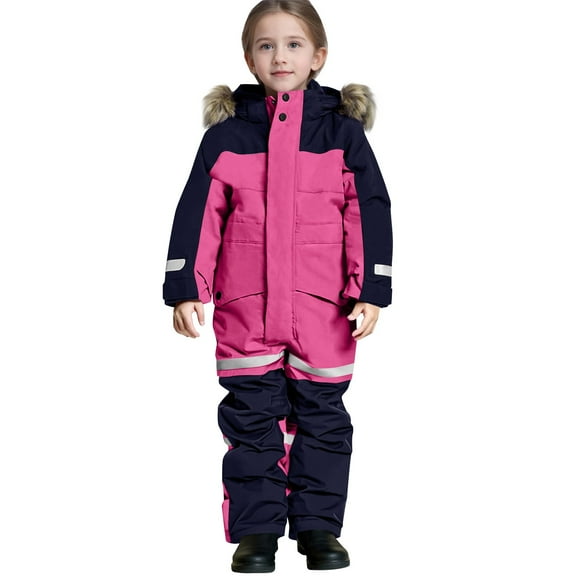 VINUSLI One Piece Snowsuit Big Kids Insulated Winter Windproof Snowsuits Outdoor Overall Snowboarding Ski Suits Hot Pink,11Years
