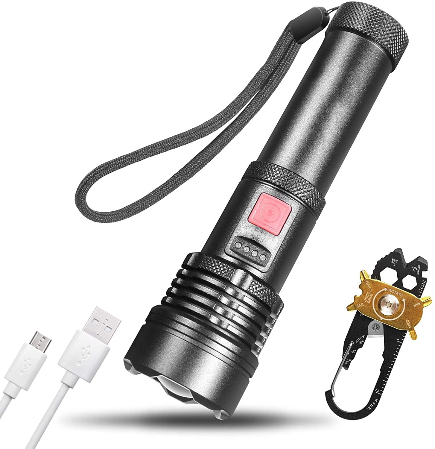 1/2pcs LED Torch Flashlight USB Rechargeable Police Zoom Camping Hiking Lamp E 
