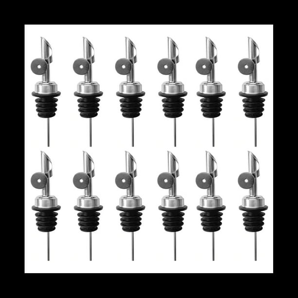 12 Vertedores de de Licor de Acero Inoxidable, Boquilla de con Tapa AutomáTica para Alcohol para Aproximadamente 3/4 Pulgadas de Boca de Botella Plateada