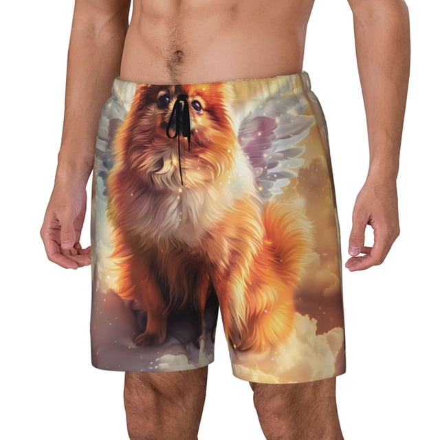 Fotbe Cute Cloud Pomeranian Traje de Baño para Hombre – Shorts de Natación de Secado Rápido con Forro y Bolsillos-Large