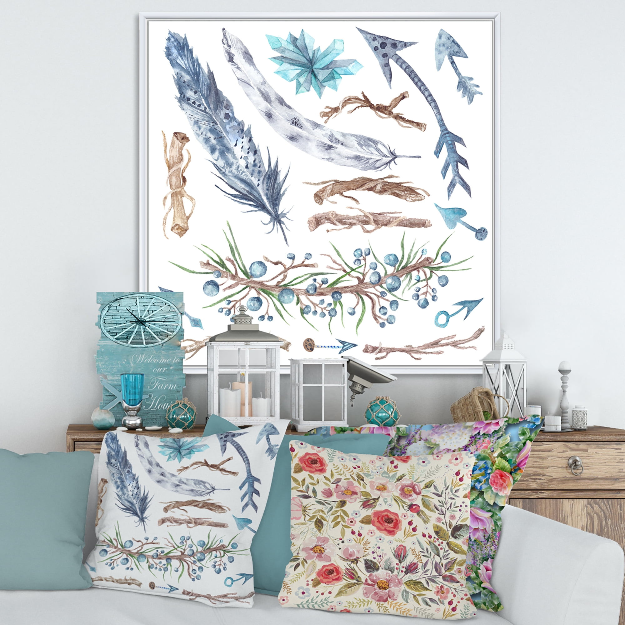 Designart 'Tribal Forest Elements' Bohemian & Eclectic Framed Canvas Wall Art Print