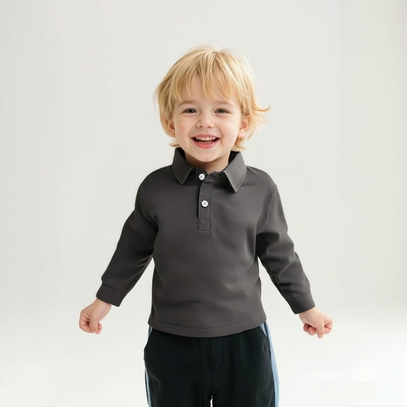 Polo Shirts for Boys Long Sleeve Boys Grey Button down Shirt School Uniform Shirts Collared Shirt Kids 4T Boys Clothes