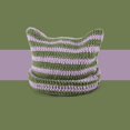 thumbnail image 2 of Gorro de invierno cálido y elástico con orejas de gato, tejido a rayas, morado y verde, 2 of 4