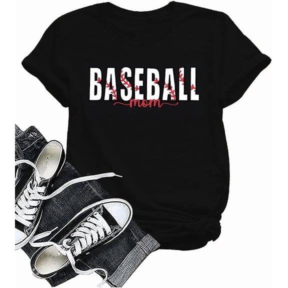 Baseball Mom Letter Graphic for Women Short Sleeve Casual Tee Shirt