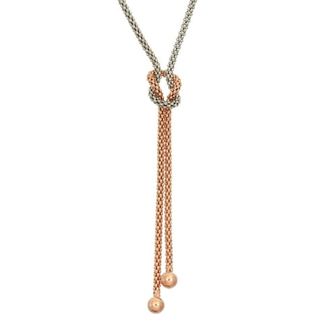 Giuliano Mameli Rhodium and 14kt Rose Gold-Plated Sterling Silver 2mm Thickness Mesh Knot Necklace