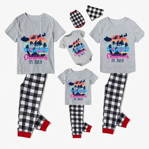 Pijamas familiares navideños a juego, conjuntos de pijamas grises, Papá Noel, ciervo, Fly, en julio
