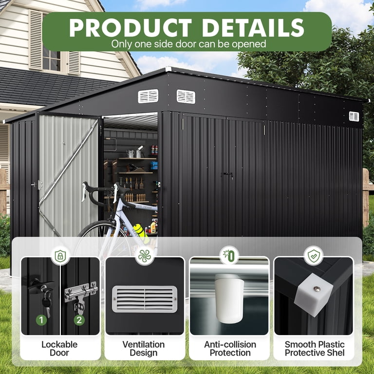 BaPiPro 12'x8' Lean-to Metal Storage Shed, Outdoor Lockable Shed