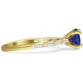 thumbnail image 5 of Petite Round Solitaire Ring Baguette Blue Sapphire Cubic Zirconia Yellow Tone 925 Sterling Silver, Size 5, 5 of 7