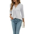 thumbnail image 6 of ESASSALY Women 3/4 Sleeve V-Neck Blouses Button-down ShirtsTops Spring Loose Casual Shirts Streetwear, 6 of 6