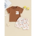 thumbnail image 2 of Bslissey Toddler Baby Boys Summer 2Pcs Clothes Short Sleeve Pocket T-shirt with Tree Print Elastic Waist Shorts 3M 6M 12M 18M 24M 3T Infant Casual Vacation Shorts Sets, 2 of 9