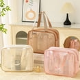 thumbnail image 1 of Bolsa de cosméticos de malla portátil - Organizador de lavado de viaje - Bolsa de almacenamiento transparente para brochas de maquillaje - Bolsa de piscina pequeña - Blanco, marrón, rosa, 1 of 7