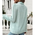 thumbnail image 4 of SWSMCLT Women's Plaid Button Up Shirt Cute V Neck Ruffle Top Fall 2024 Fashion Blouses Bishop Sleeve Shirts Long Sleeve Soft Casual Elegant Date Night Spring Light Green X-Large, 4 of 5