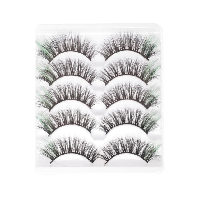 Unique Bargains 5 Pair 3D Mixed Color False Eyelashes for Makeup Green