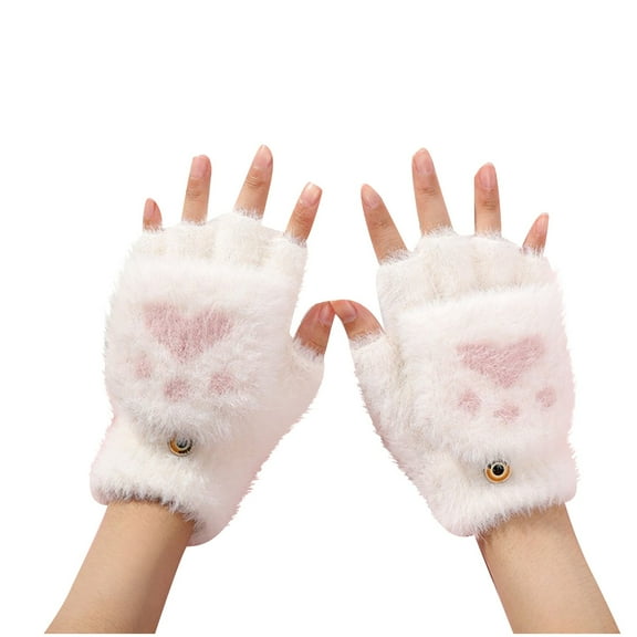 WRKEKC Gloves for Women Fingerless Flip Top Fuzzy Gloves for Women Fall Winter Student Kids Fleece Lined Thick Warm Wear