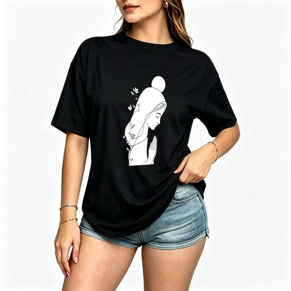 Womens Graphic Tees Short Sleeve T Shirts | Cotton Loose Casual Tops for Teen Girls, Vintage Minimalist Line Drawing Woman Portrait Graphic T-shirts