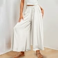 thumbnail image 4 of WCMZJ Linen Palazzo Pants for Women Dressy Summer Wide Leg Flowy Pants Boho Linen Beach Trousers with Pockets White S, 4 of 7