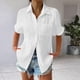 thumbnail image 4 of Camisa Estilo Boyfriend A Rayas Fruncidas para Mujer, Informal, con Cuello Corto, Mangas , Botones y Bolsillo, Color XXXL, 4 of 7