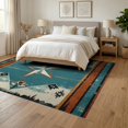 thumbnail image 3 of ODIKA 6'x9' Washable Area Rug Teal Distressed Stars Plank Motif Southwestern Terracotta Round for Family Room, Living Room, Master Bedroom, Non-Slip, Easy Care, 3 of 7