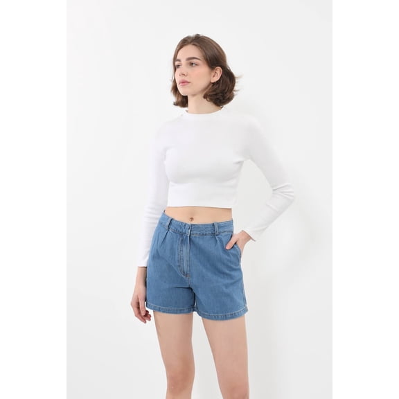 Banny Jeans Women's High Waisted Denim Shorts, Blue, Size 40