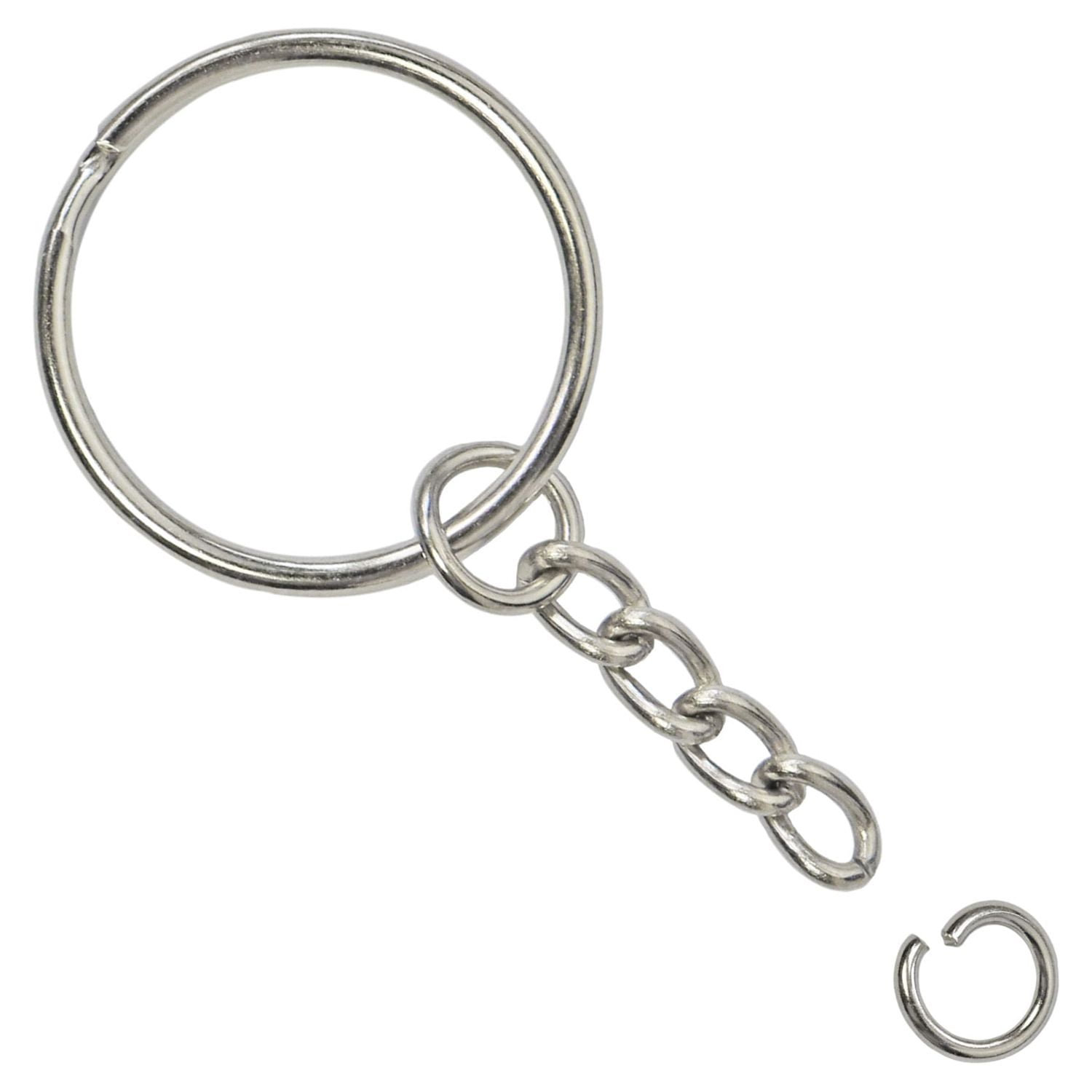 Value Essentials Split Key Ring with Chain and Open Jump Ring 1 inch Key Chain Nickel Plated Silver 120pcs Bulk for Crafts, Adult Unisex, Size: One
