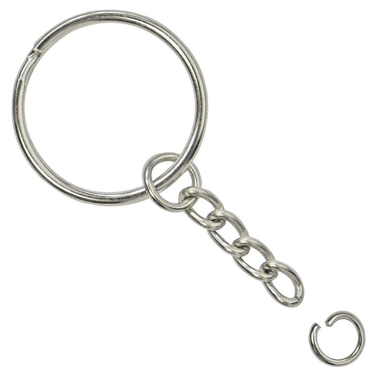 Split Key Ring with Chain and Open Jump Ring 1 Inch Key Chain Nickel Plated  Silver 120pcs Bulk for Crafts