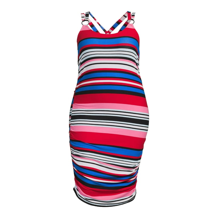 No Boundaries Juniors Plus Size Summer Boho Casual Wavy Print Bodycon Dress with O Ring Straps Walmart
