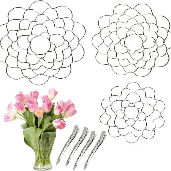 Auxiliaryn Stainless Steel Floral Grid Organizer, Flower Arrangement Holder, Plant Flowers Stem Grid Holder Insert, Easy Arranger Floral Organizer for Vase Stems Bouquets (3Pcs Silver /6 inches)