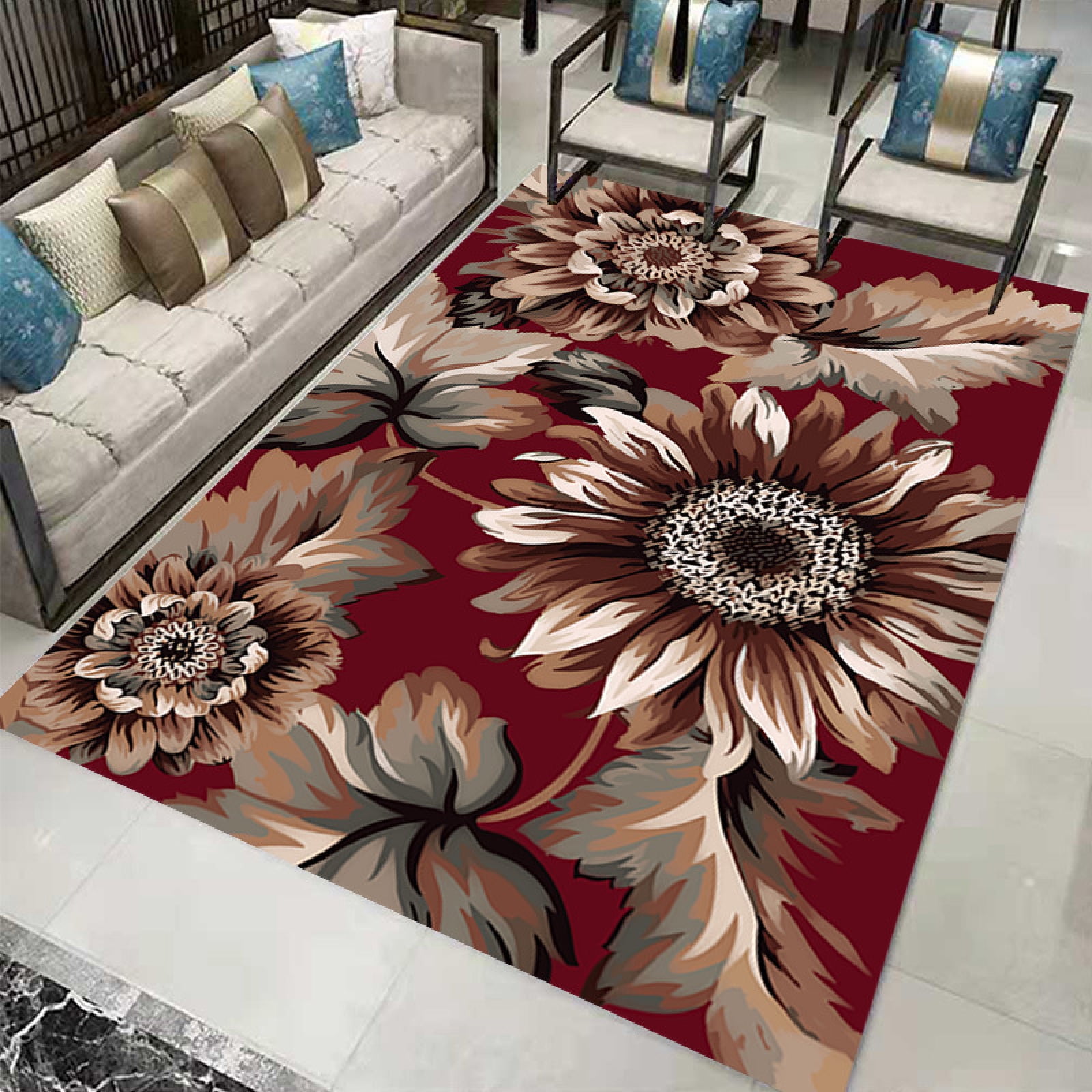 Colorful Blooming Flowers Area Rugs For Living Dinning Room Modern