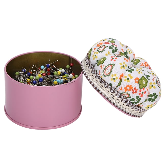 Dekaim 500 Piezas De Alfiler De Vidrio, Caja De Hojalata con Aguja, Alfiler De Tela, Cojín, Herramienta De Decoración para Acolchar, Manualidades De Costura