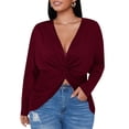 thumbnail image 1 of Camiseta de manga larga para mujer Cuello en V Torcido Irregular Tallas grandes Casual Tops Irfora Camiseta mujer, 1 of 7