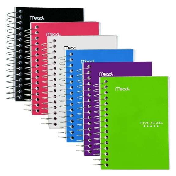 Five Star Fat Lil' Spiral Notebook, College Ruled, 3.5" x 5.5", 6 Pack, Assorted Colors