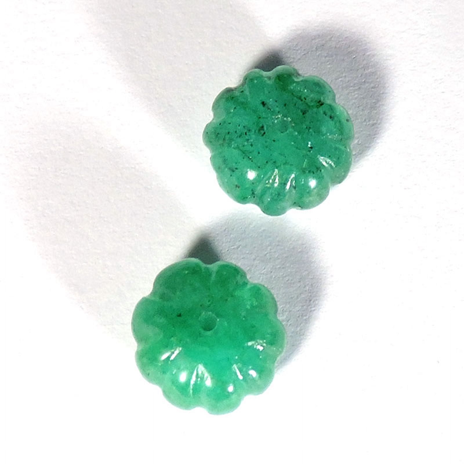 11.20Cts Natural Green Emerald Pair Flower Cut 1mm Drill Hole Beads Gemstone