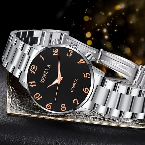 Resicozy Watches for Men Metal Strap Watch Large Number Round Dial Business Casual Daily Wristwatch D One Size