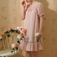 thumbnail image 3 of Homgro Women's Cotton Pajama Dress Cute Summer Short Sleeve Ruffle Sleepwear Frilly Pjs Vintage Comfy Lace Sleeping Nightshirt Pink Small, 3 of 4