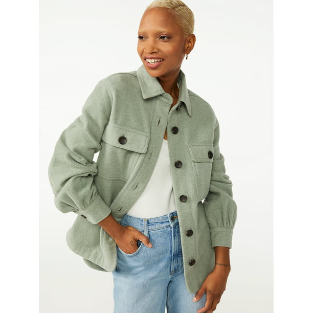 Free Assembly Women's Shirt Jacket with Gathered Sleeves - Walmart.com