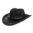 thumbnail image 2 of D-GROEE Straw Cowboy Hat Wide Brim Sun Hat Cowgirl Summer Panama Hat Men Women Sombrero Travel Outdoor Family Hat, 2 of 5