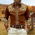 thumbnail image 2 of SXCXLSA Western Shirts For Mens Cowboy Embroidered Long Sleeve Button Collar Shirt Retro Business Casual Blouse With Floral Design Brown L, 2 of 4