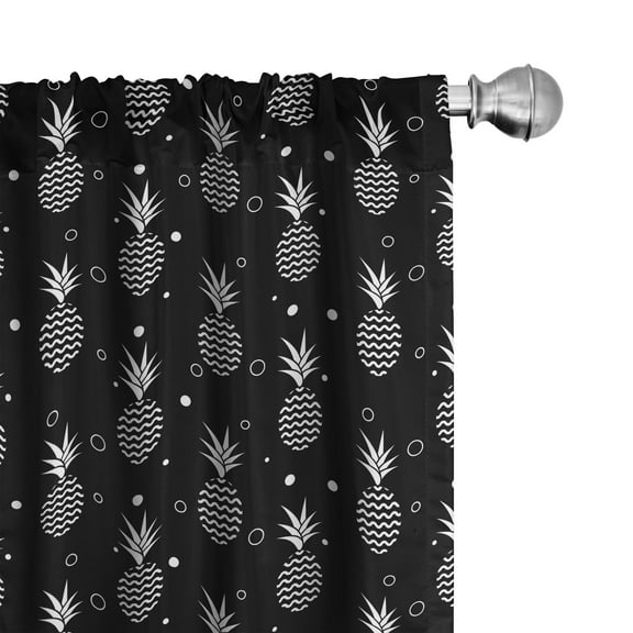 Ambesonne Tropical Curtains, Monochrome Pineapples, Pair of 28"x63", Black and White